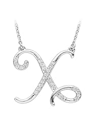 Diamond Script Initial Necklace in Sterling Silver, Letter X