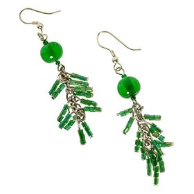 Buy Dangle Earrings w Emerald pipe beads by Nvie Designs
