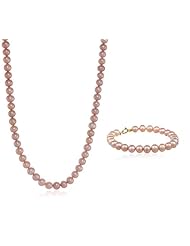 10K Yellow Gold Flat Freshwater Cultured Pearl Baby Necklace and Bracelet Set, 12"