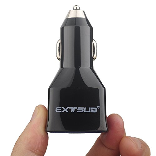 [Qualcomm Certified] Extsud® Qualcomm Quick Charge 2.0 USB Intelligent Car Charger With Two USB Turbo Fast Adaptive Quick Charge for Samsung Galaxy S6/S6 Edge/Note 4 / Edge, Nexus 6, HTC M9, Xperia Z3 / Z2, Moto X and More (Black)