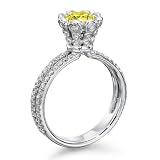 1 1/2 ct, Yellow Color, SI2 Clarity, Certified, Round Cut, Diamond Engagement Ring in 14K Gold / White