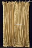 Tie Top Golden Silk Sari fabric Drapes, Panels, Curtains