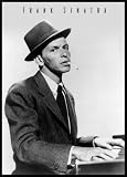 Frank Sinatra Smoking At Piano New Rat Pack Art Black Wood-Mounted Poster Print - 16 X 20