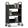 METAL BOX INTERNATIONAL, INC. Three Shelf Single-Sided Sloped Shelf Book Cart, 27 x 14 x 43, Black