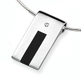 Versil Diamond and Onyx Sterling Silver Slide on 16 Inch Cubetto 3mm Chain