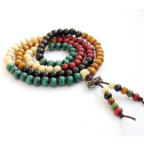 8mm Multiple Color Wood Beads Tibetan Buddhist Prayer Mala Necklace