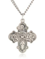 Sterling Silver Four Way Medal with Antique Finish and Stainless Steel Chain, 24"