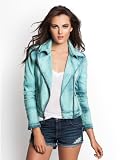 GUESS Classic Biker Denim Jacket, SHOCKTART WASH GREEN ABYSS (SMALL)