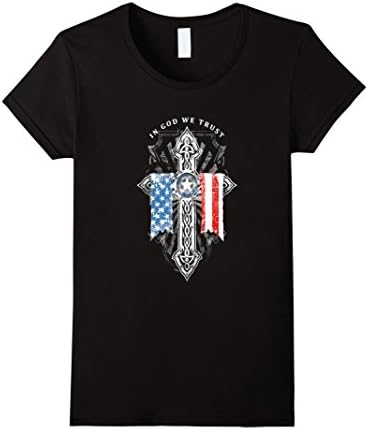 Women's in god we trust tshirt-  Cros &amp; flags usa  Large Black