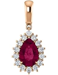 18K Rose Gold 9.00x6.00mm Pear Cut Rhodolite Garnet and Diamond Pendant -- LIFETIME WARRANTY