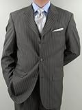 Executive Business Suit Italian 3 Button Mens Suit 2pc Merino Wool 140s Taupe / Brown Stripe