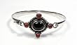 STERLING SILVER BANGLE BRACELET with Black Onyx/Coral