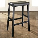 Upholstered 29" Saddle Seat Bar Stool in Black Finish [Set of 2]
