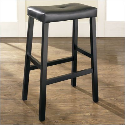 Upholstered 29 Saddle Seat Bar Stool in Black Finish [Set of 2]