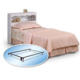 White Finish Full Size Headboard with Storage Cubby Shelf & Mattress Frame