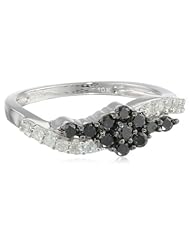 10k White Gold Black and White Diamond Swirl Ring (0.50 cttw, H-I Color, I2-I3 Clarity)