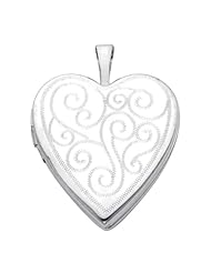 14K White Gold Engraved Heart Locket Pendant (0.8" or 20mm Height)