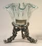 4� Inch Tall Roses Tripod - Fluted Clear Glass Tealight Candle Holder