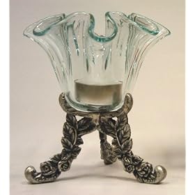 4� Inch Tall Roses Tripod - Fluted Clear Glass Tealight Candle Holder