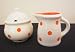 Ronnie's Terramoto Ceramic, Cream & Sugar Set, Orange Polka Dots on White Base