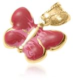 14k Yellow Gold and Enamel Pink Butterfly Pendant