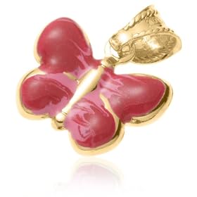 14k Yellow Gold and Enamel Pink Butterfly Pendant