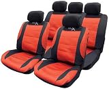 14pce Racing Mesh Universal Car Seat Covers - Black/Red