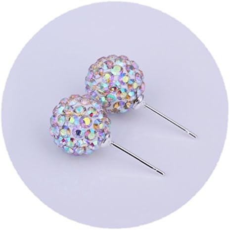 Duman 1 Pair 10mm Crystal Ab Shamballa Beads 925 Silver Plated Stud Earrings