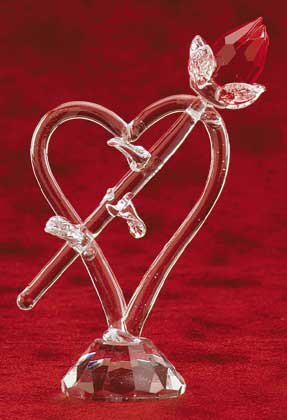 Cut Glass Red Rose/Heart/Base