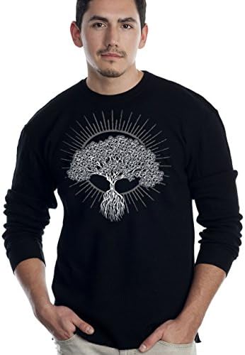 Super Buddha Men's "Bodhi Om Tree.2" Soft Blend Made in USA Long Sleeve Thermal, Black, X-Large