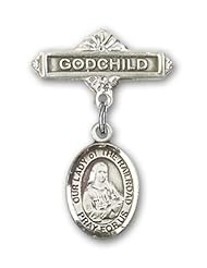 Sterling Silver Baby Badge with Our Lady of the Railroad Charm and Godchild Badge Pin