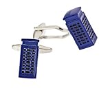 Rhodium plated and blue enamel phone box cufflinks with presentation box by For the Cuff