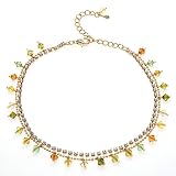 Fall Muti-Colored Faceted Swarovski Crystal with Cubic Zirconia CZ on Micron Gold Plated Brass Anklet Bracelet 8.5''-10.5''