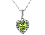 Peridot Heart Pendant with Diamonds 4/5 Carat (ctw) in 10K White Gold with Chain