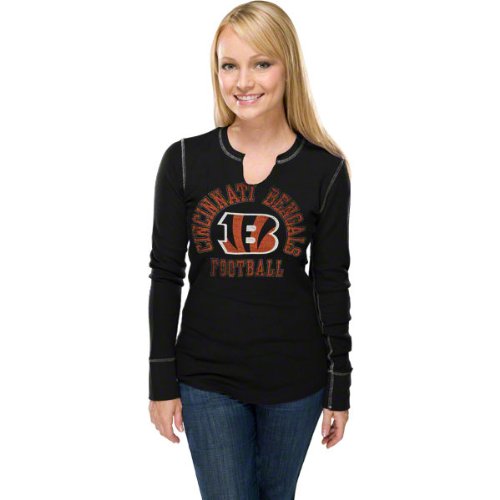 NFL Women's Cincinnati Bengals Gameday Gal III Long Sleeve Split Crew Neck Thermal Tee (Black/White, X-Large)