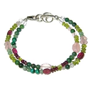 Rose Quartz, Peridot and Tourmaline 4th Heart Chakra Bracelet - 7 1 2 by