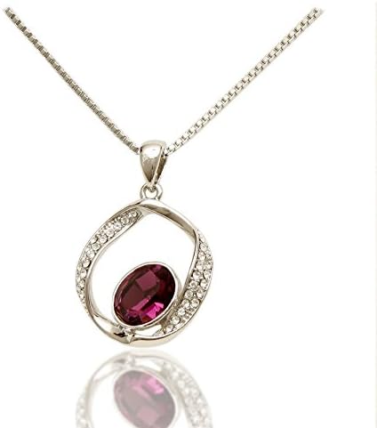 Women's Platinum Gold Plated Necklace and Pendant with Purple Crystal Surrounded by White Crystal