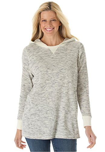 Women's Plus Size Marled Thermal Knit Sweatshirt Hoodie Tee