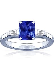 Platinum Emerald Cut Blue Sapphire Three Stone Ring