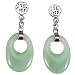 Handmade Green Jade Hoop Earrings With Sterling Silver Chinese Symbol of Prosperity