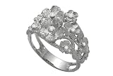 14K White Gold Hand-Crafted Matte-Finish Bouquet of Flowers Designer Ring, Enhanced with Bezel Set Diamonds.