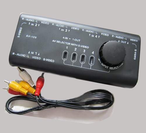New 4 Input 1 Output Switch AV Audio Video S-VIDEO Selector Switcher w/ FREE Cable for XBox, XBOX 360, PS1, PS2, PS3, Gamecube, Wii, DVD, VCR