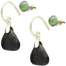 Fossil Earrings - MOP and Wood Duo (Color: Gold)