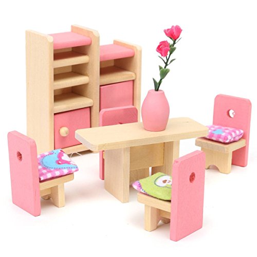 KINGSO Wooden Miniature Furniture Set Doll House Kids Toy Gift Dining Room