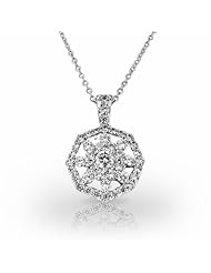 Platinum Striking Flower with Round Brilliant DiamondCenter Pendant. 1 5/8 CTW