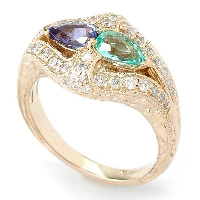 14K Gold Paraiba Tourmaline, Tanzanite & Diamond Ring