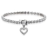 10K White Gold 1 1/4 ct. Round and Baguette Cut Diamond Tennis Bracelet with Heart Charm (8)