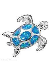 Sterling Silver Sea Turtle Animal Pendant Imitation Blue Opal Shell