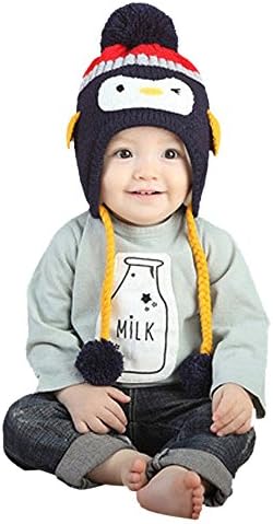 Baby Winter Warm Hat, Milazer Cute Baby Toddler Girls Boys Penguin Fur Ball Knitted Hat Cap (navy)