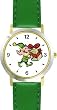 Elf - Santa Claus Helper Christmas Theme - WATCHBUDDY&reg; DELUXE TWO-TONE THEME WATCH - Arabic Numbers - Green Leather Strap-Size-Large ( Men's Size or Jumbo Women's Size )